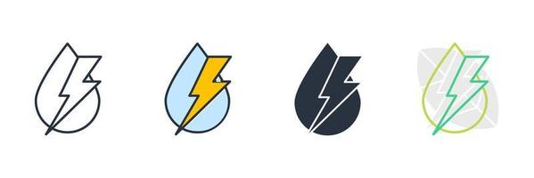 illustrazione vettoriale del logo dell'icona di energia idroelettrica. fulmine con modello di simbolo di goccia d'acqua per la raccolta di grafica e web design