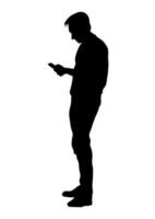 grafica silhouette uomo d'affari con smart phone illustrazione vettoriale concetto business con connessione telefonica