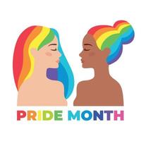 orgoglio lgbt ragazze gay coppia arcobaleno lesbica diversa etnia vettore