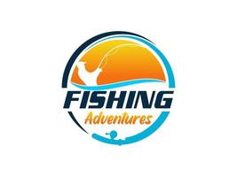 illustrazione del logo della siluetta della pesca del pescatore al tramonto ispirazione per il design all'aperto. utilizzabile per loghi aziendali e di branding. elemento del modello di progettazione logo vettoriale piatto.