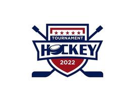ispirazione per il design del logo del distintivo dell'emblema dello scudo della squadra sportiva di hockey su ghiaccio americano. utilizzabile per loghi aziendali e di branding. elemento del modello di progettazione logo vettoriale piatto.