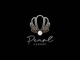 design del logo dei gioielli della conchiglia della perla elegante di lusso di bellezza. utilizzabile per loghi aziendali e di branding. elemento del modello di progettazione logo vettoriale piatto.