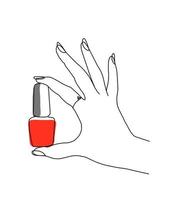 illustrazione vettoriale a linea singola di una mano che tiene lo smalto per unghie.