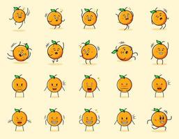 raccolta di simpatico personaggio dei cartoni animati arancione con espressioni felici e sorrisi. adatto per emoticon, logo, simbolo e mascotte vettore