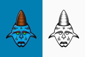 illustrazione del demone blu con espressione triste. stile artistico a colori e al tratto. adatto per mascotte, logo o t-shirt vettore