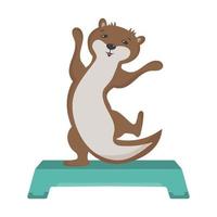 la lontra sta ballando sul gradino. step aerobica. stile di vita sano, cultura fisica, sport. simpatico personaggio per la sezione sportiva per bambini. vettore