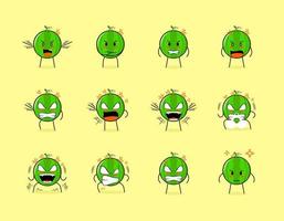 raccolta di simpatico personaggio dei cartoni animati di anguria con espressioni arrabbiate. adatto per emoticon, logo, simbolo e mascotte vettore