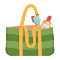 una pratica borsa per andare al mare o fare shopping. scarabocchio piatto clipart. tutti gli oggetti vengono ridipinti. vettore