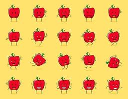 set di simpatico personaggio mela rossa con espressioni felici e sorridenti. adatto per emoticon, logo, simbolo e mascotte vettore