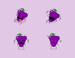 raccolta di simpatico personaggio dei cartoni animati di uva con espressione vertiginosa. adatto per emoticon, logo, simbolo e mascotte. come emoticon, adesivi o logo di frutta vettore