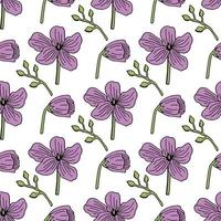 modello senza cuciture con fiori viola creativi su sfondo bianco. immagine vettoriale. vettore