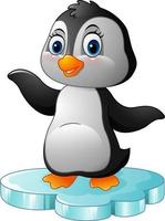 pinguino cartone animato in piedi sul lastrone di ghiaccio vettore