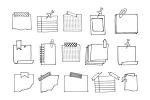 note di carta promemoria vuote, raccolta di doodle del pianificatore. illustrazione di schizzo disegnato a mano di vettore