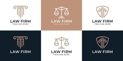 insieme della giuria legale dell'avvocato di progettazione del logo dell'elemento della giustizia dello studio legale creativo vettore