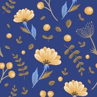 modello di bellissimi fiori d'arancio ed erbe aromatiche nel vettore per la creazione di un bouquet, opuscolo, decorazione su sfondo blu scuro