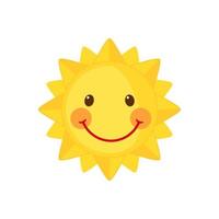 icona del sole divertente in stile piano isolato su priorità bassa bianca. sole sorridente dei cartoni animati. illustrazione vettoriale.