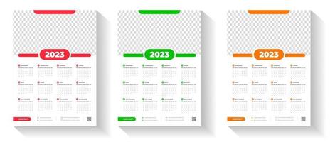 Modello di progettazione del calendario da parete 2023 con colore rosso, verde e arancione vettore