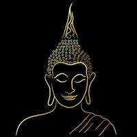 disegno vettoriale di linea di buddha dorato su sfondo nero