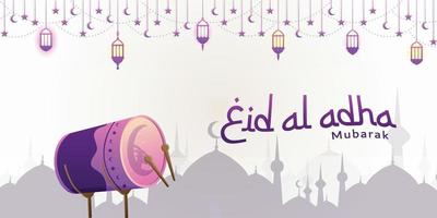 eid al adha decorazione islamica sfondo con tamburo bedug di pecora, lanterna, ramadan kareem, mawlid, eid al fitr, muharram vettore