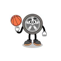 illustrazione della ruota di un'auto come giocatore di basket vettore