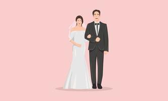 matrimonio adulto coppia carina in smoking e abito bianco vettore