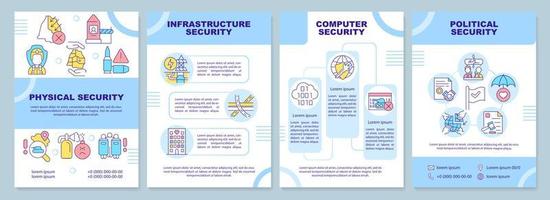 modello di brochure blu dei componenti della sicurezza nazionale. sicurezza della patria. design volantino con icone lineari. 4 layout vettoriali per la presentazione, relazioni annuali.