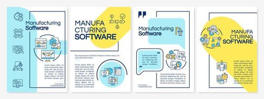 software di produzione modello di brochure blu, giallo. sistema automatizzato. design volantino con icone lineari. 4 layout vettoriali per la presentazione, relazioni annuali.