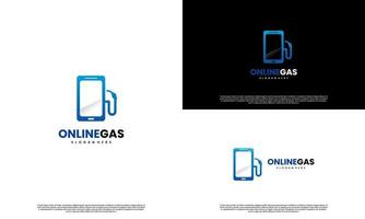 design del logo del gas online su sfondo isolato, pompa di benzina si combina con il concetto moderno del logo dello smartphone vettore