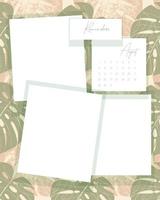 agosto 2022 calendario promemoria collage vintage scrapbooking su foglie di monstera motivo sfondo. vettore