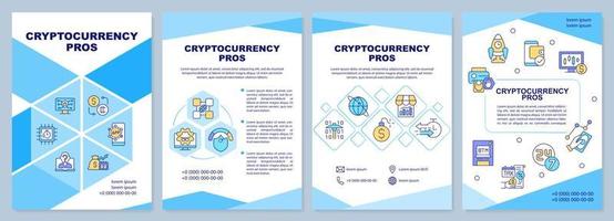 modello di brochure blu per professionisti della criptovaluta. vantaggi della valuta digitale. design volantino con icone lineari. 4 layout vettoriali per la presentazione, relazioni annuali