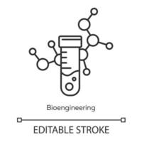 icona lineare di bioingegneria. ingegneria biologica. provetta e molecola. biochimica, biotecnologia. illustrazione al tratto sottile. simbolo di contorno. disegno di contorno isolato vettoriale. tratto modificabile vettore