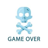 game over design piatto icona colore ombra lunga. fine del livello di videogioco virtuale, fallimento. teschio con ossa incrociate. eSport, segno di cybersport. gioco per computer fallito, perdente. illustrazione della siluetta di vettore