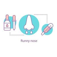 icona del concetto di naso che cola. illustrazione di linea sottile idea raffreddore o influenza. allergia. malattia. disegno di contorno isolato vettoriale