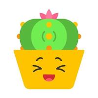 peyote cactus design piatto lunga ombra colore icona. cactus con la faccia ridente. lofofora. cactus domestici in vaso. flora messicana. pianta felice, occhi socchiusi. pianta succulenta. illustrazione della siluetta di vettore