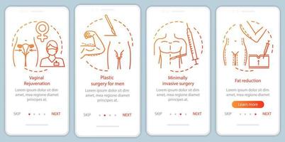 uomini e donne chirurgia plastica onboarding modello vettoriale dello schermo della pagina dell'app mobile. riduzione del grasso. procedura dettagliata del sito Web con illustrazioni lineari. ux, ui, gui concetto di interfaccia per smartphone