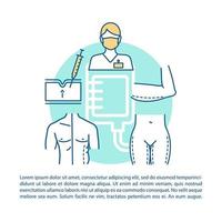 modello vettoriale della pagina dell'articolo delle procedure del centro di chirurgia plastica. brochure, rivista, elemento di design opuscolo con icone lineari e caselle di testo. disegno di stampa. illustrazioni concettuali con spazio di testo