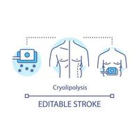 icona del concetto di criolipolisi. illustrazione al tratto sottile dell'idea di congelamento grasso. raffreddamento del grasso corporeo non invasivo. chirurgia dermatologica. disegno di contorno isolato vettoriale. tratto modificabile vettore