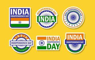 collezione di adesivi per badge del giorno dell'indipendenza dell'india vettore