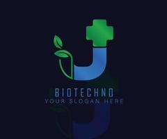 logo biotech con lettera foglia di erbe j. modello vettoriale di logo a base di erbe. logo a base di erbe mediche.