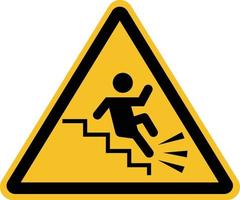 avviso che cade dalle scale segno su sfondo bianco. segnale di avvertimento scale scivolose. stile piatto. vettore