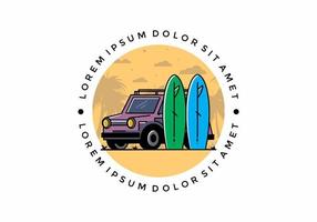 piccola automobile e due tavole da surf illustrazione vettore