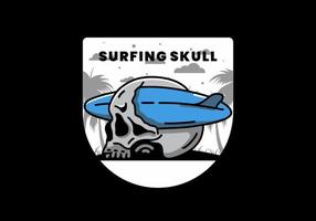 tavola da surf che perfora il disegno dell'illustrazione del cranio vettore
