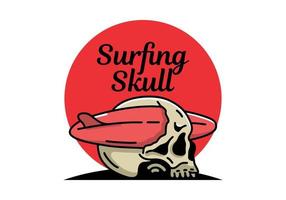 tavola da surf che perfora il disegno dell'illustrazione del cranio vettore