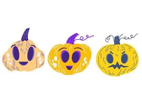 set di zucca di halloween. zucche arancioni con sorrisi per il tuo design per le vacanze. felice halloween vettore cartone animato illustrazione isolato su sfondo bianco.