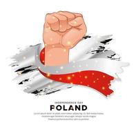 design moderno del giorno dell'indipendenza della polonia con bandiera sventolante e vettore della mano del gesto del pugno