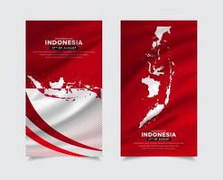 raccolta di storie di design del giorno dell'indipendenza dell'Indonesia moderna con il vettore delle mappe dell'Indonesia