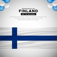 felice festa dell'indipendenza della finlandia con bandiera sventolante e vettore di palloncini