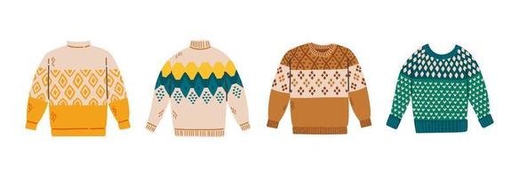 set di maglioni diversi colori pullover lavorato a maglia caldo accogliente autunno illustrazione vettoriale
