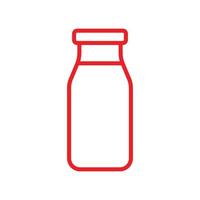 eps10 vettore rosso bottiglia di latte linea arte icona isolata su sfondo bianco. simbolo della bottiglia di latte in vetro in uno stile moderno e alla moda semplice e piatto per il design del tuo sito web, l'interfaccia utente, il logo e l'applicazione mobile