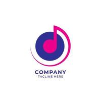lettera o alfabeto musica logo design isolato su sfondo bianco. concetto di logo iniziale e nota musicale. viola rosa magenta, neon, tema colore synthwave. vettore